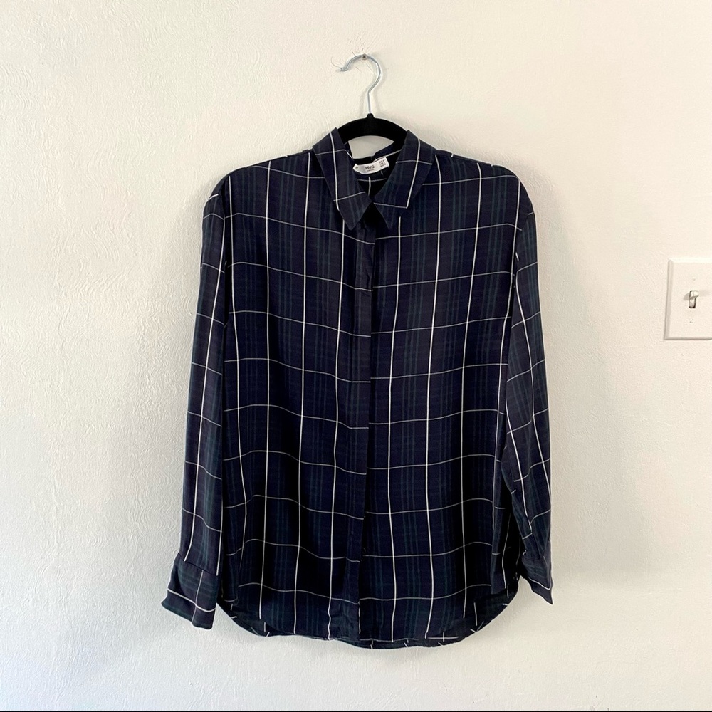 Mango tartan plaid button down shirt - size 6